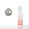Imballaggio Vuoto Gradiente Bottiglia di vetro rosa Lozione bianca Pompa per pressa con tappo Coperchio verde pallido Contenitore per imballaggio cosmetico ricaricabile portatile 40 ml 100 ml 120 ml