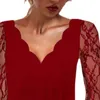 Casual Dresses Formal Dress Women Hollow Out Lace Spring Autumn Pure Color Patchwork Party For Wedding Elegant Red Xxl