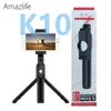 K10 Uzatılabilir Mini Tripod Aynası Kablosuz Bluetooth Uzaktan Deklanşör Selfie Stick Katlanabilir El Monopod Evrensel Canlı Kamera Artefakt İPhone Akıllı Telefon