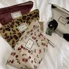 化粧品バッグケースコーデュロイ格子縞のヒョウ柄バッグウォッシュ女性旅行メイクポーチビューティーストレージ