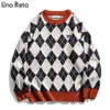 UNA RETA VINTAGEセーターメンズNEW HARAJUKU WINTERMENS COLOSION KNITTESセータープルオーバーArgyle特大セーターT220730