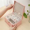 Dubbele laag sieradendoos pu lederen organizer display reist sieraden opbergdozen doos grote ruimtehouder voor oorbellen kettingen