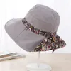 Femmes mode pliable chapeau de plage avec nœud papillon été large bord imprimé casquette florale Protection UV chapeaux de soleil Agkgl