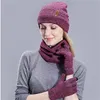 Beanies Hat Ring Scarf Gloves Set Winter Sticked Thick Warm Cap Women