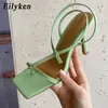Eilyken2021 New Brand Design Gladiator Sandals Thin High Heel Dress Pumps Shoes Narge Band Square Head Clip-On Strappy Sandals