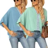 Blouses feminina camisas de verão solto de decote em vil de cor de chiffon ladra de batalha de batalha curta costura casual casual topwomen's wildwomen's