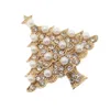 100 st/Lot Gold Tone Christmas Tree Brooches Crystal Rhinestone Pearl Pin Brosch