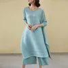 Women's Two Piece Pants Summer Autumn Large Size Long Abaya Dubai Pleated Blouse Tunic And Wide Leg Woemn's Pieces Sets Designer Clothes