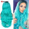 Wignee Bluish Light Blue Wig Synthetic Ombre Long Wavy Body Wave Side Part Heat Resistant Natural Hair Wigs for Women Cosplay 220622