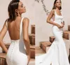 Атласное свадебное платье русалки с квадратным воротником и открытой спиной, сексуальное белое платье на тонких бретелях, шикарное свадебное платье в стиле бохо, vestidos de novia 2022 Robe De Mariee
