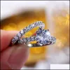 Band Ringe Schmuck Frauen Hochzeit Set 2 stücke Silber Farbe mit schillernden CZ Stein Braut Ehe Mode Zubehör Drop Lieferung 2021 X1BQG