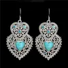 Dangle & Chandelier SHUANGR Vintage Heartstone Blue Natural Stone Double Heart Crystal Drop Earrings For Women Fine Jewelry Accessories Femm