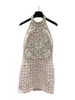 Feestjurken ontwerper nieuwe sexy rok openwork diner jurk herfst winter dames klassieke ontwerper mode hoogwaardige lente houndstooth pearl tweed 694d
