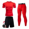 Einfarbig Laufanzug männer Workout Kleidung Kompression Leggings Gym T-shirt Training Shorts 3 Stück Track Männer Sportswear 220330