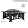 US stock Multifuncional Fire Pit Table 32in 3 en 1 Metal Square Patio Firepit Table BBQ Garden Stove con Spark Screen Cover Log Rejilla y Poker para a43 UI-JYL-3004-MBK
