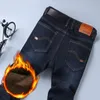 Classique hommes coupe régulière polaire jean mode d'affaires lâche décontracté pantalon extensible marque masculine plus velours rembourré pantalon chaud 220726