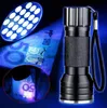 الأرجواني 395nm 21LED 21 led uv الفاخرة مضيا الشعلة ضوء مصباح مصغرة المحمولة uv أضواء فلاش ل blacklight مصابيح غير مرئية