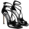 Exquisite Azia Sandalen Damen Cross Strap Stiletto Heel Birdals Partykleid Nachtkleid Elegante Dame Pumps Schwarz Rosa Gelb Alias Mujer EU35-43 Luxusschuhe