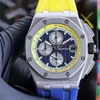 2022 Relógio masculino Amarelo Azul Dois tons Pulseira de borracha Luminosa Safira 42 mm Japão Quartzo Movimento Cronógrafo Relógio de pulso masculino