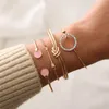 Cadeia de link 4pcs/conjunto de pulseiras geométricas de charme de cristal para mulheres Bulbões de cor Opal de cor de ouro