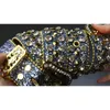 Gürtel Blau Gold Dimaond Gürtel für Männer Western Cowboy Cowgirl Bling Strass Nieten Luxus Frauen Leder Ceinture HommeBelts3377407