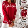 Camisolas femininas femininas outono feminino e inverno moda casual top o-pescoço de neve de floco de natal suéter de pullover de malha