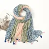 Lovely 3 Segments Ombre Polka Floral Tassel Viscose Shawl Scarf Lady High Quality Wrap Stole Bufandas Muslim Hijab Caps