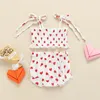 Ensembles de vêtements Coton Lin Été Bébé Filles Vêtements Ensemble Coeur Imprimé Bandage Spaghetti Sangle Hauts Sans Manches Ruché Camisole Et Shorts