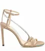 Sommar Thaia Sandal Crystal Chain Strap Suede Läder Kvinnor Sexig Sandalias Mujer Lady High Heels Dress Party Wedding Walking Shoes 666