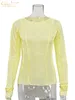 Clacive figurbetontes weißes O-Ausschnitt-Damen-T-Shirt, elegantes gelbes Langarm-Herbst-T-Shirt, lässig, schlank, elastisch, solides Top, weiblich, 220407