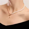 Elegancka Symulowana Pearl Łańcuch Naszyjnik Dla Kobiet Ślub Bridal Initial Letter Wisiorek Biżuteria