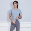 lu YENİ spor kadın fitness yoga bölünmüş kısa kollu koşu sıkı rahat çabuk kuruyan yoga kıyafetleri