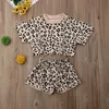 4 kolory moda niemowlęta dziewczyny letnie stroje zestawy ubrania 2PCS Leopard Print T -koszulka