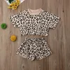 4 cores moda infantil meninas garotas roupas de verão conjuntos de roupas 2pcs leopard tam camiseta tampa de shorts de shorts 6m 5y 220620