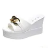 Kette High Heels Hausschuhe Frauen Hochzeit Schuhe Sommer 2022 Weiß Schwarz Plattform Keile Rutschen Damen Beac Y220409