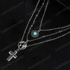 Retro Turquoise Map Cross Pendant Necklace Multi-layer Neck Chain Women Elegant Ethnic Bohemian Party Jewelry Gift Accessory