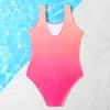 Bañador con estampado de letras para niña, traje de baño Ombre para niños de 7 a 14 años, traje de baño para adolescentes, Monokini, ropa de playa de verano 220426