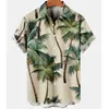 Men's Dress Shirts Summer Men's Coconut Tree Print Fashion Simple Breathable Short Sleeve Clothing Tops Beach Hawaiian ShirtsMen's
