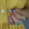 Cluster ringen geometrie vierkante traan druppel wit blauw kubieke zirconia cz charme band vinger voor vrouwen verloving bruiloft sieraden geschenkcluster