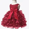 Girl Dresses Girl's Tutu Beading Flower Baby Dress For Wedding Party Sleeveless Sp￤dbarn 1st f￶delsedag Toddler Dopkl￤dsel