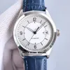 Uppgraderad version Datum Master 1548530 Mens Automatisk klocka 39mm Silver Dial 316L Steel Case Blue Leather Strap Gents Sport Watches