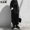 eam loose fit أسود موجز الحجم الطويل معطف الصوف باركاس الأكمام