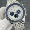 B01 46MM jakość Navitimer zegarek chronograf mechanizm kwarcowy stalowa zielona tarcza 50. ROCZNICA męski zegarek pasek ze stali nierdzewnej męskie zegarki na rękę