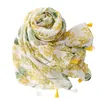 Piccola sciarpa in cotone e lino filato fresco frutta scialle sciarpa nappa stampa foglie giallo brillante verde frutta