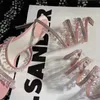 Designer-Luxury Designer Sandaler Cleo Crystals Crystal Diamond 10cm Rhinestone Silver Twining Aftonklänning Kvinnors Högklackat Metall Stor S