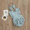 Tatlı Yaz Yenidoğan Bebek Kızlar Yükselen Kafa Bandı Toddler Bebek Kıyafetleri Ruffles Kollu Arka Çıkma Tulumlar Sunsuits Sunsuits G220521