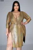 Robes de grande taille Femmes Robe Lumineux Extensible Fendu A-ligne Clivage Sexy Night Club Party Robes Automne Vêtements 2022Plus Holl22