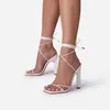 Sandalias Summer gruesos tacones altos mujeres con patente de punta abierta de cuero sexy hebilla de hebilla correa roma zapatos de gran tamaño b0001
