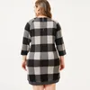 Plus Size Dresses 2022 Autumn Mom Clothes Women Long Sleeve Plaid Dress Fashion Ladies Vintage Elegant Womens Loose