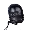 Nxy Sm Bondage Sex Toys Bdsm Cappuccio in pelle Blindfold Head Harness Mask con pene Bocca Gag Fetish Slave per donna Uomo Adulto Shop220419